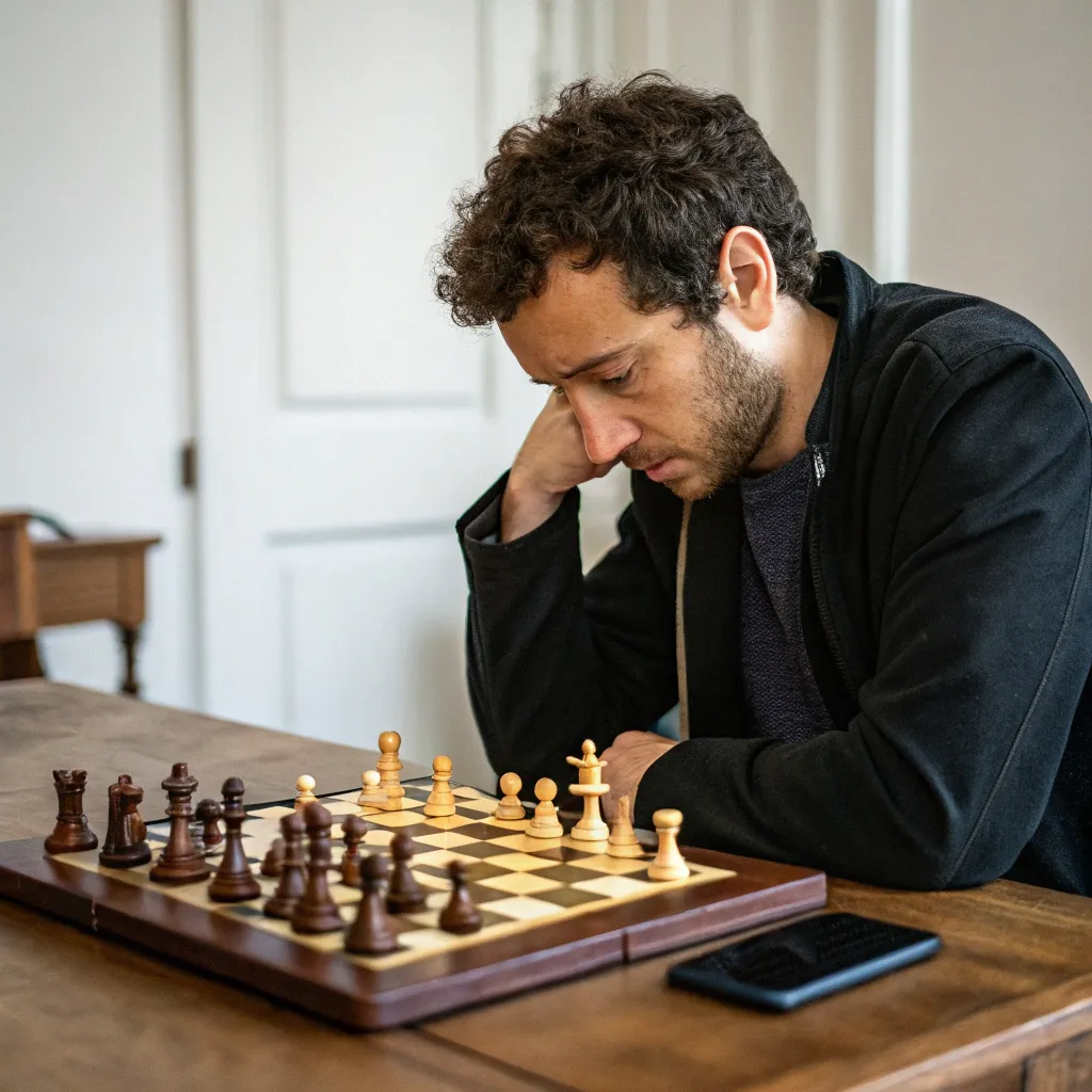Mark studying a chess board